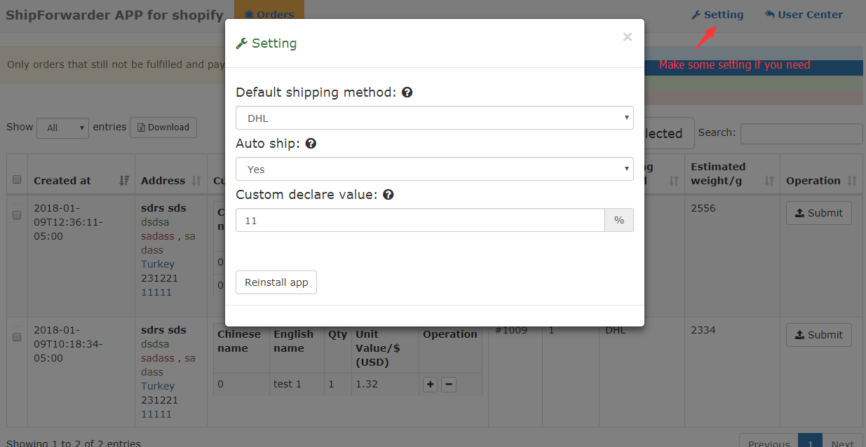 shopify Ship forward from China